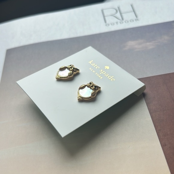 New Kate Spade owl stud earring mother of pearl / gold - Picture 5 of 9
